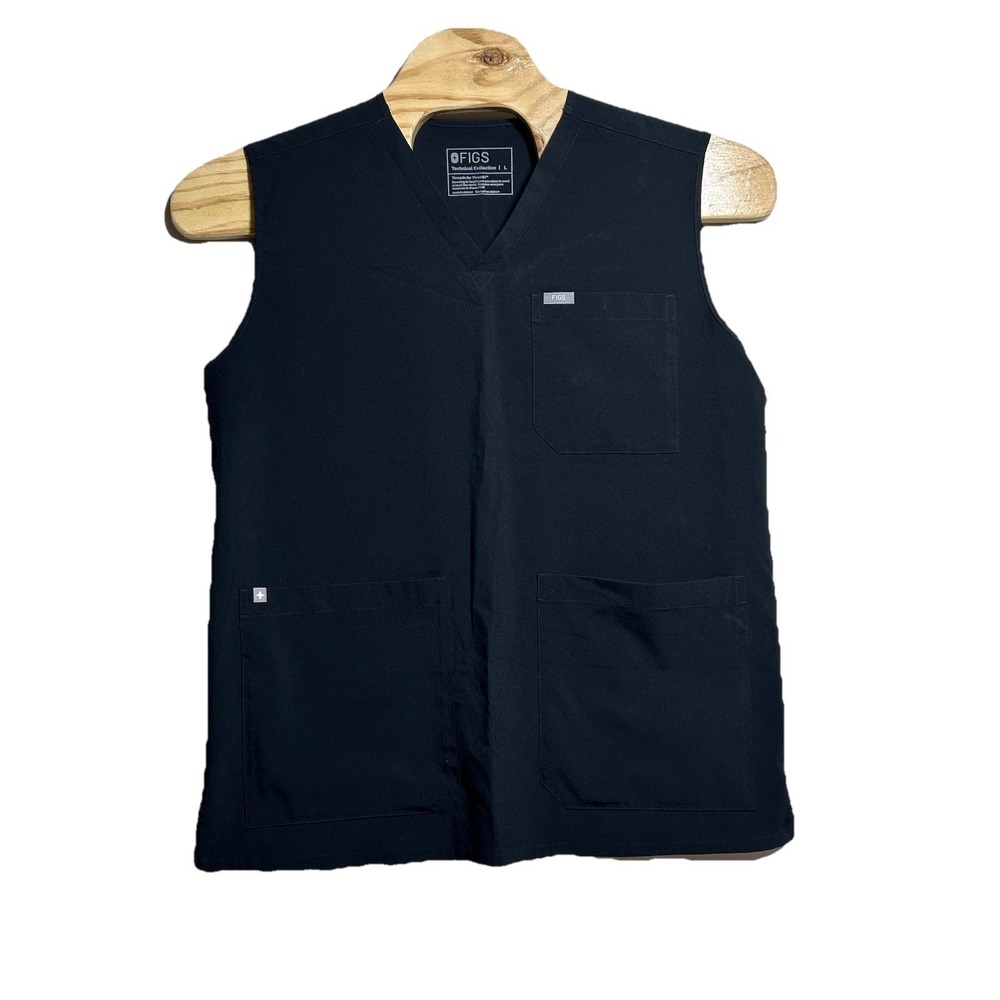 Figs‎ Women's V-Neck Sleeveless Scrub Smock Tank Top Black Large Pocket